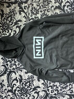 Black Crewneck Hoodie White Classic Nine Inch Nails Logo NIN - UNISEX SweatSHIRT